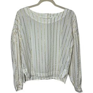 Gap Women's Small Striped Long Sleeve Blouse Boat Neck‎ Gold White